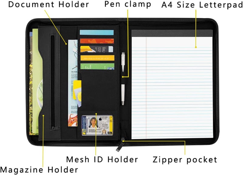 Gorbado Zippered Portfolio Organizer/ A4 Refillable Lined Writing Notepad Folder Case/Fabric-Covered Padfolio Binder with Interior Storage Pocket for Men Women. - Image 3